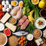 Atleta con alimentos ricos en proteínas para desmentir mitos sobre las proteínas en el deporte