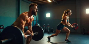 Atleta realizando entrenamiento híbrido con pesas y ejercicios cardiovasculares