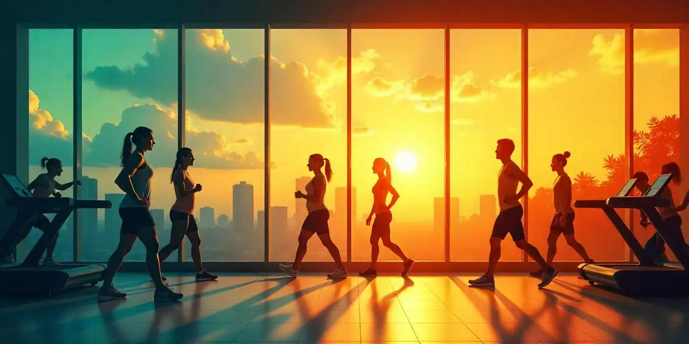 Varias personas entrenando en el gimnasio en diferentes momentos del día