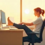Persona haciendo ejercicios de piernas mientras está sentada para mejorar la circulación