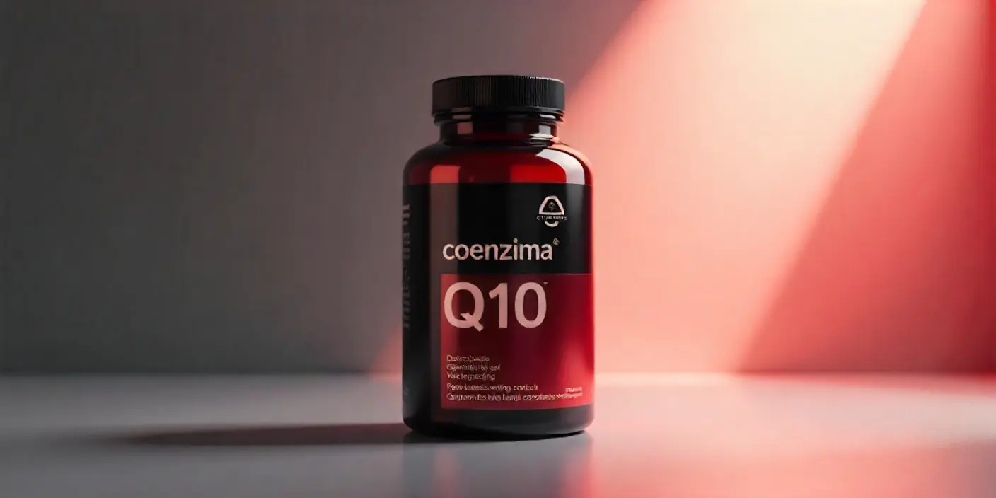 Suplemento de Coenzima Q10 en cápsulas, mejorando energía y salud cardiovascular