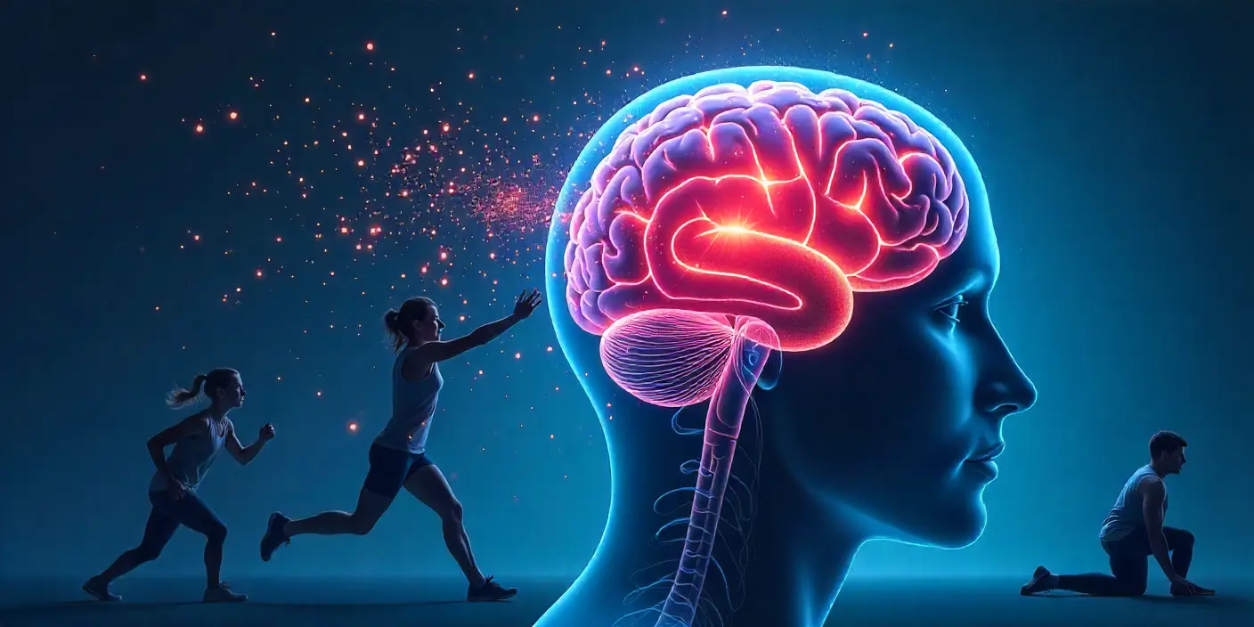 cerebro saludable y personas haciendo ejercicio físico, mostrando la relación entre ejercicio y salud cerebral para prevenir enfermedades neurodegenerativas como Alzheimer y Parkinson.