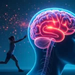 Ilustración hiperrealista de cerebro saludable y personas haciendo ejercicio físico, mostrando la relación entre ejercicio y salud cerebral para prevenir enfermedades neurodegenerativas como Alzheimer y Parkinson.