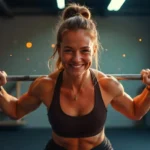 Persona realizando un ejercicios compuestos con barra para ganar fuerza y masa muscular