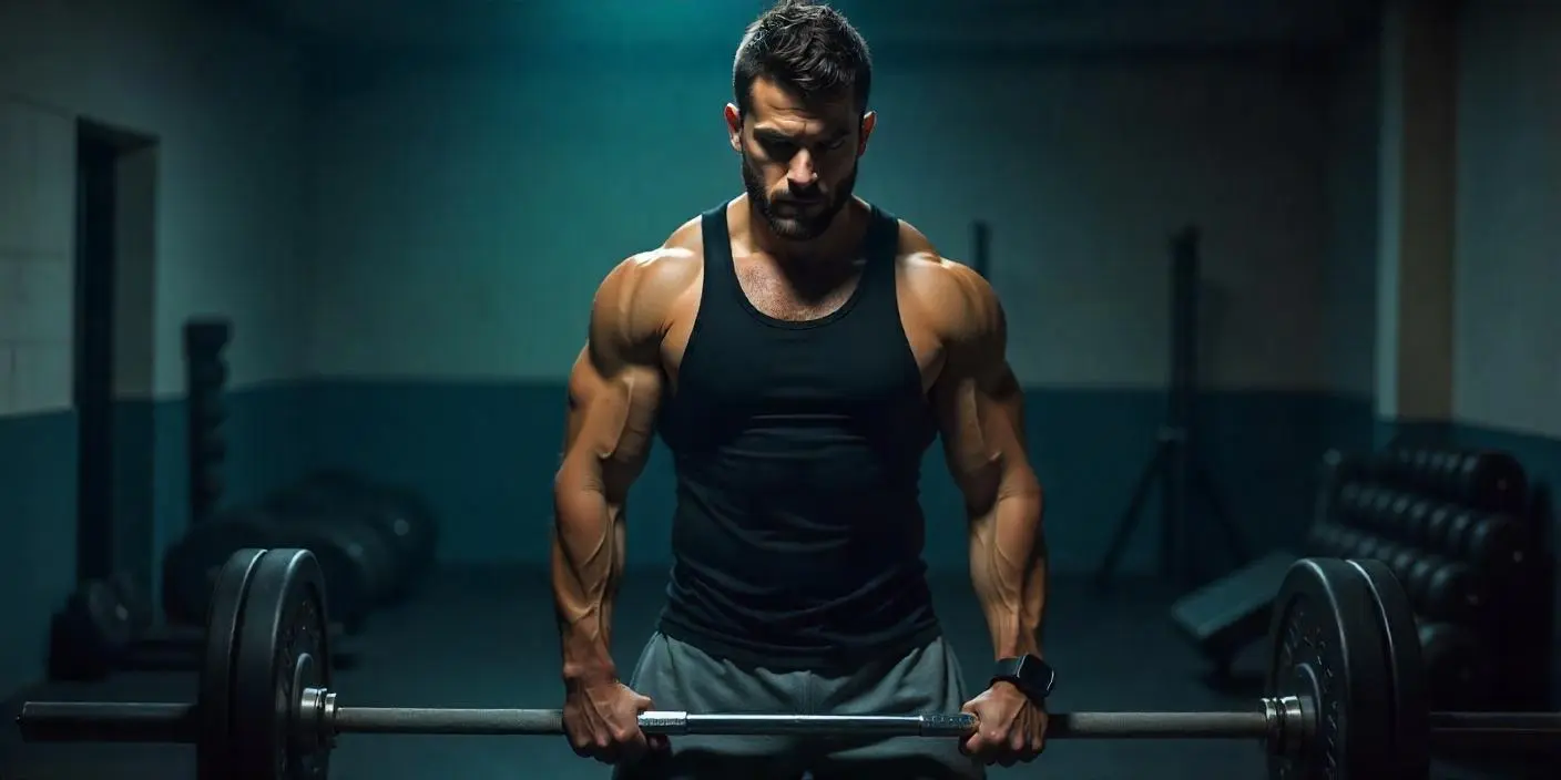 Atleta realizando rutina PHUL para fuerza e hipertrofia en gimnasio moderno