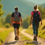 Excursión por el campo: ejemplo de ejercicio y prevención del cáncer con personas activas y saludables