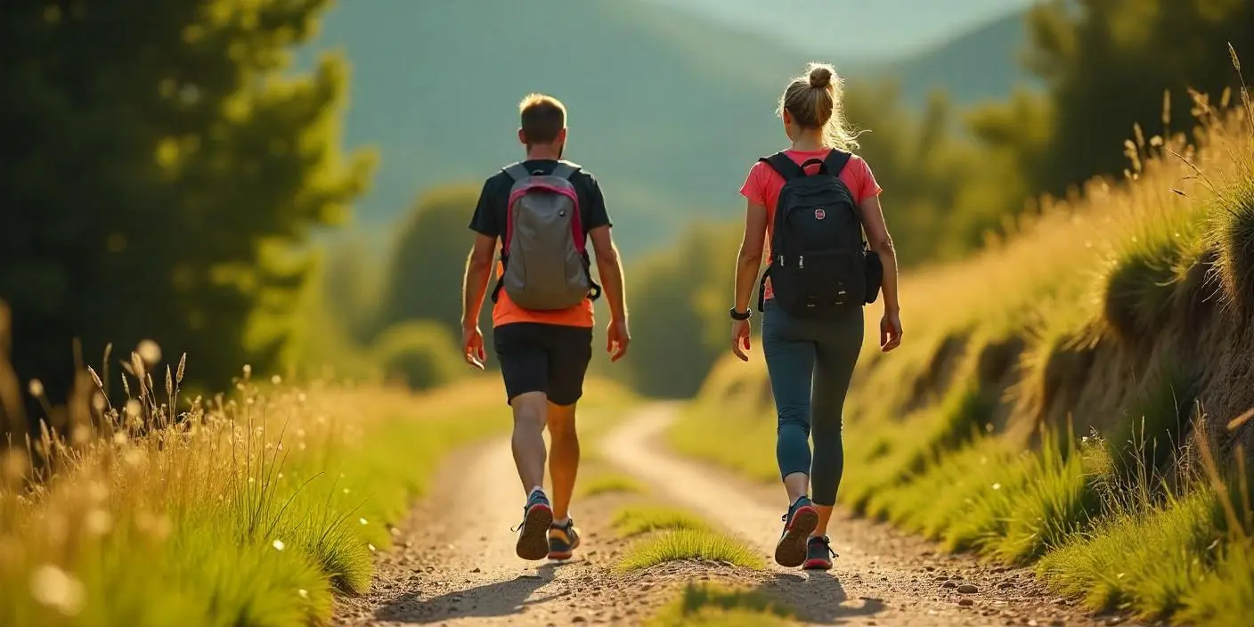 Excursión por el campo: ejemplo de ejercicio y prevención del cáncer con personas activas y saludables