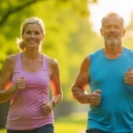 Dos personas mayores haciendo running para controlar la presión arterial alta y cuidar la hipertensión