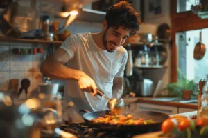 Persona aprendiendo a cocinar sano con trucos fáciles para principiantes
