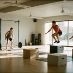 Persona haciendo ejercicios nocturnos que aceleran el metabolismo mientras duerme, combinando HIIT, yoga y levantamiento de pesas Quema grasa mientras duermes