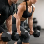 Pareja de atletas realizando farmer carries para mejorar la fuerza de agarre