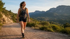 Persona caminando con mochila con peso practicando rucking al aire libre