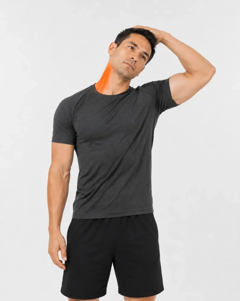 Hombre realizando un estiramiento lateral de cuello con tensión suave